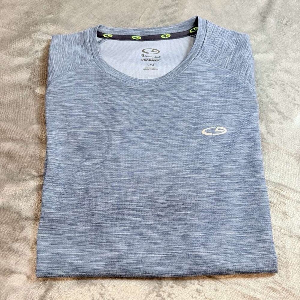 Champion DuoDri Plus Fit Performance Mens TShirt Heathered Blue Size L Running